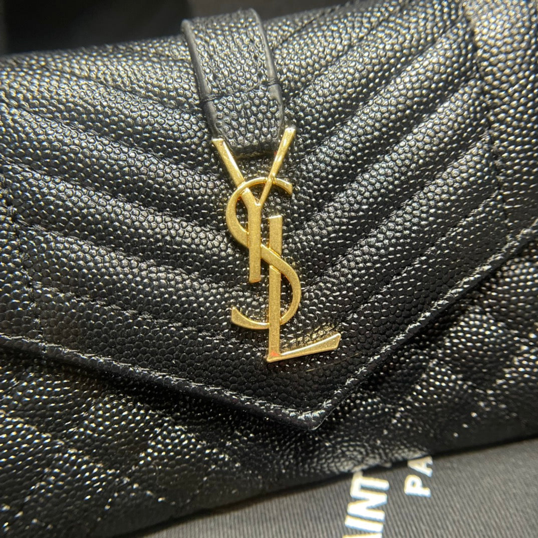 YSL 新品短夾 黑色金扣