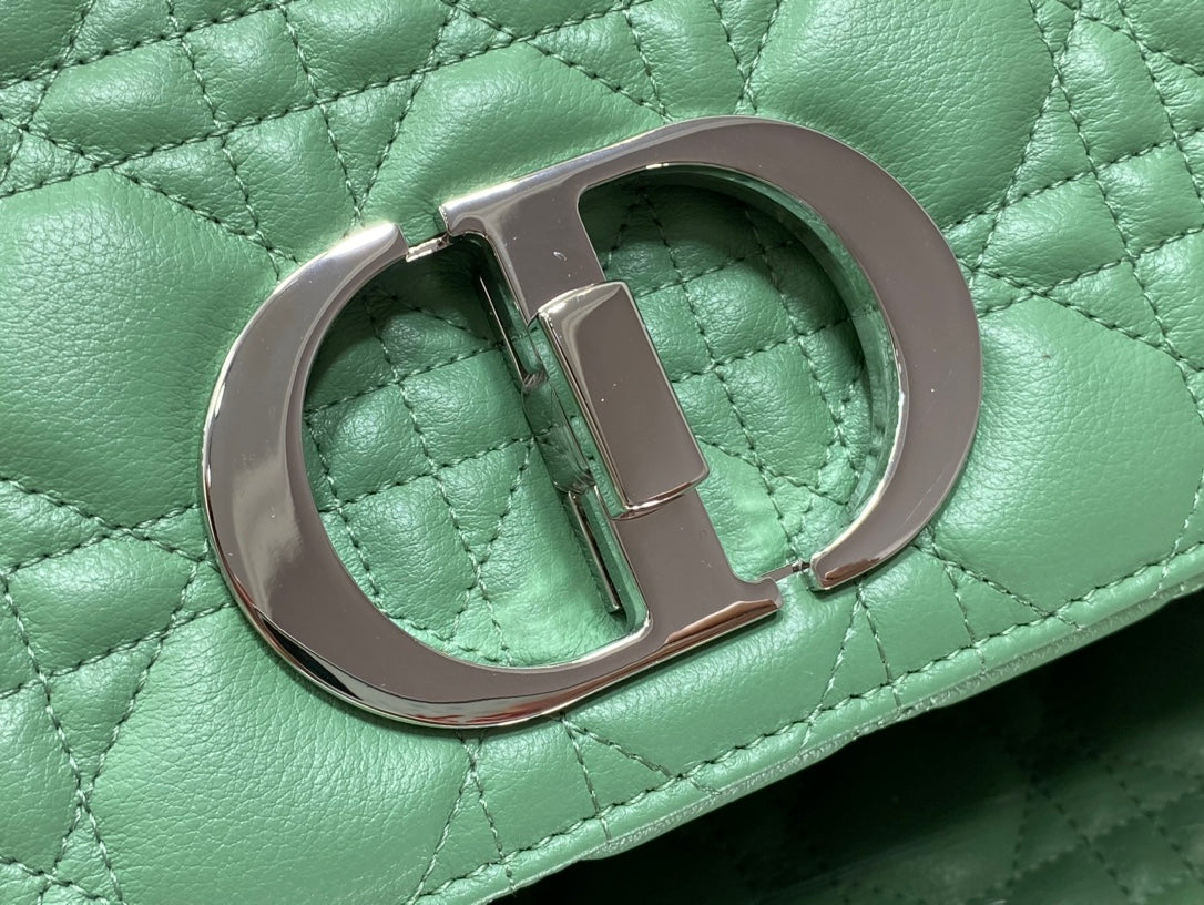 Dior Caro 大號28cm-綠色銀扣小牛皮