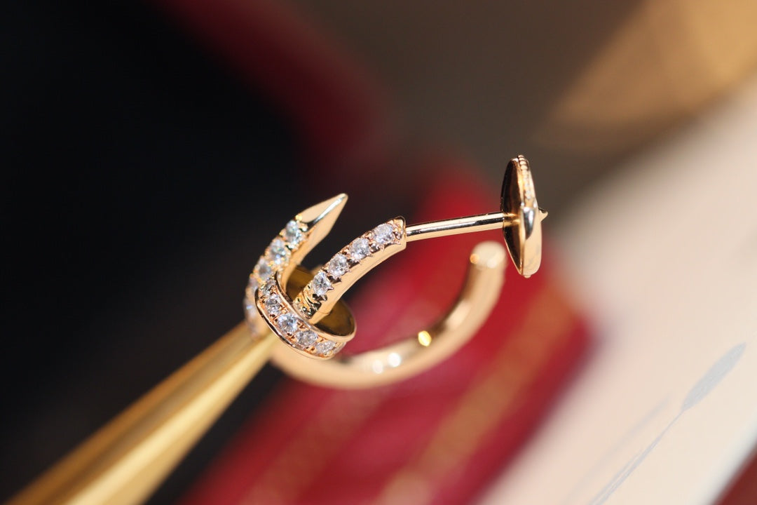 Cartier 釘子小號耳環-玫瑰金-滿鑽