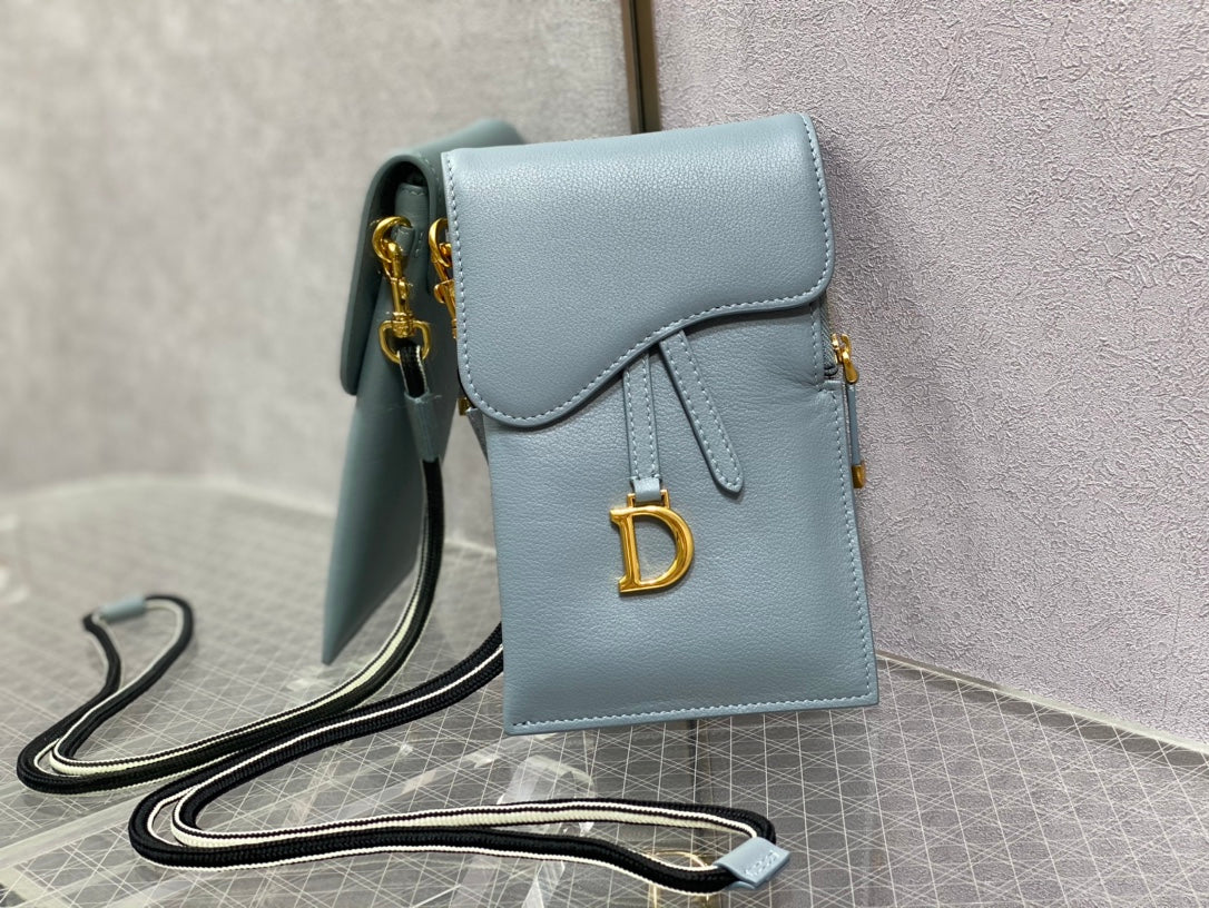 Dior-馬鞍 手機包 零錢包  霧霾藍