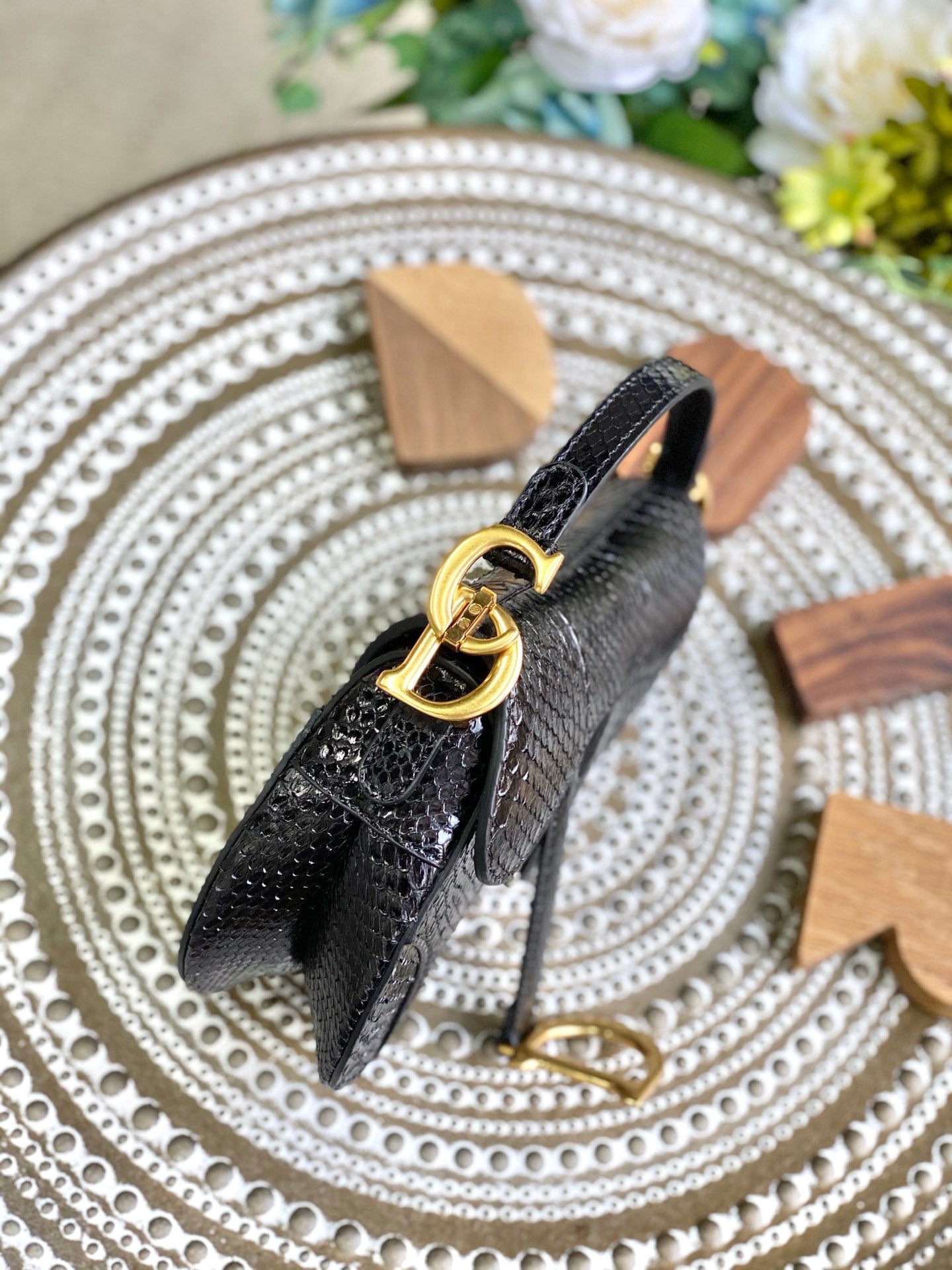 Dior Saddle 馬鞍包-蛇皮-小號黑色-19.5cm