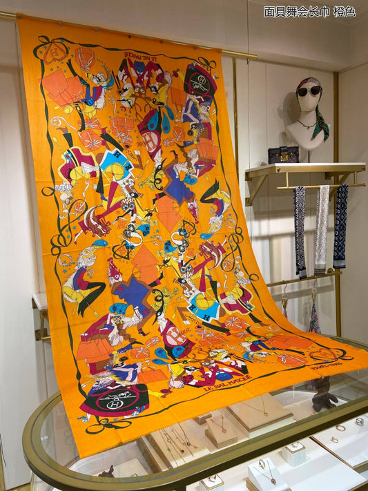 路L家-面具舞會長圍巾 110*200cm 100%頂級斜紋真絲