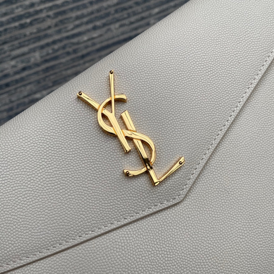 YSL ptown_新品手拿包-白魚子醬皮革金扣