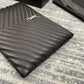 YSL 經典MONOGRAM中號絎縫皮革手包-黑色小牛皮銀扣