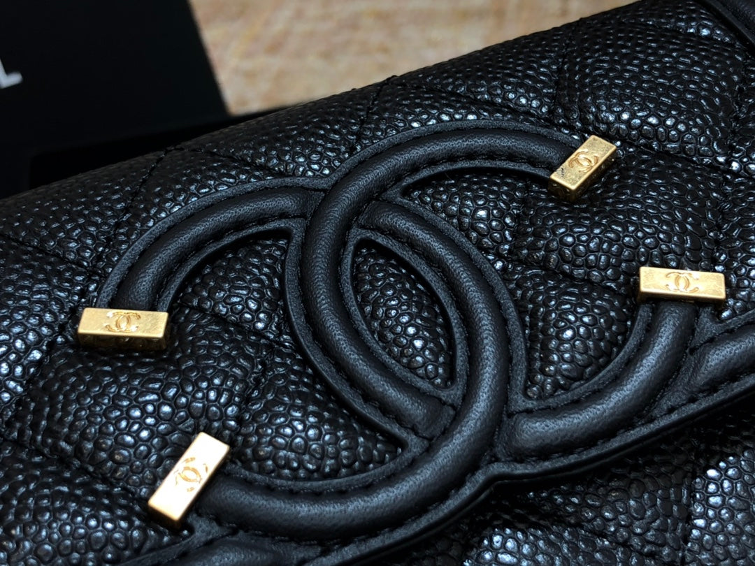 Chanel 復古CC荔枝牛皮-翻蓋中夾-復古五金