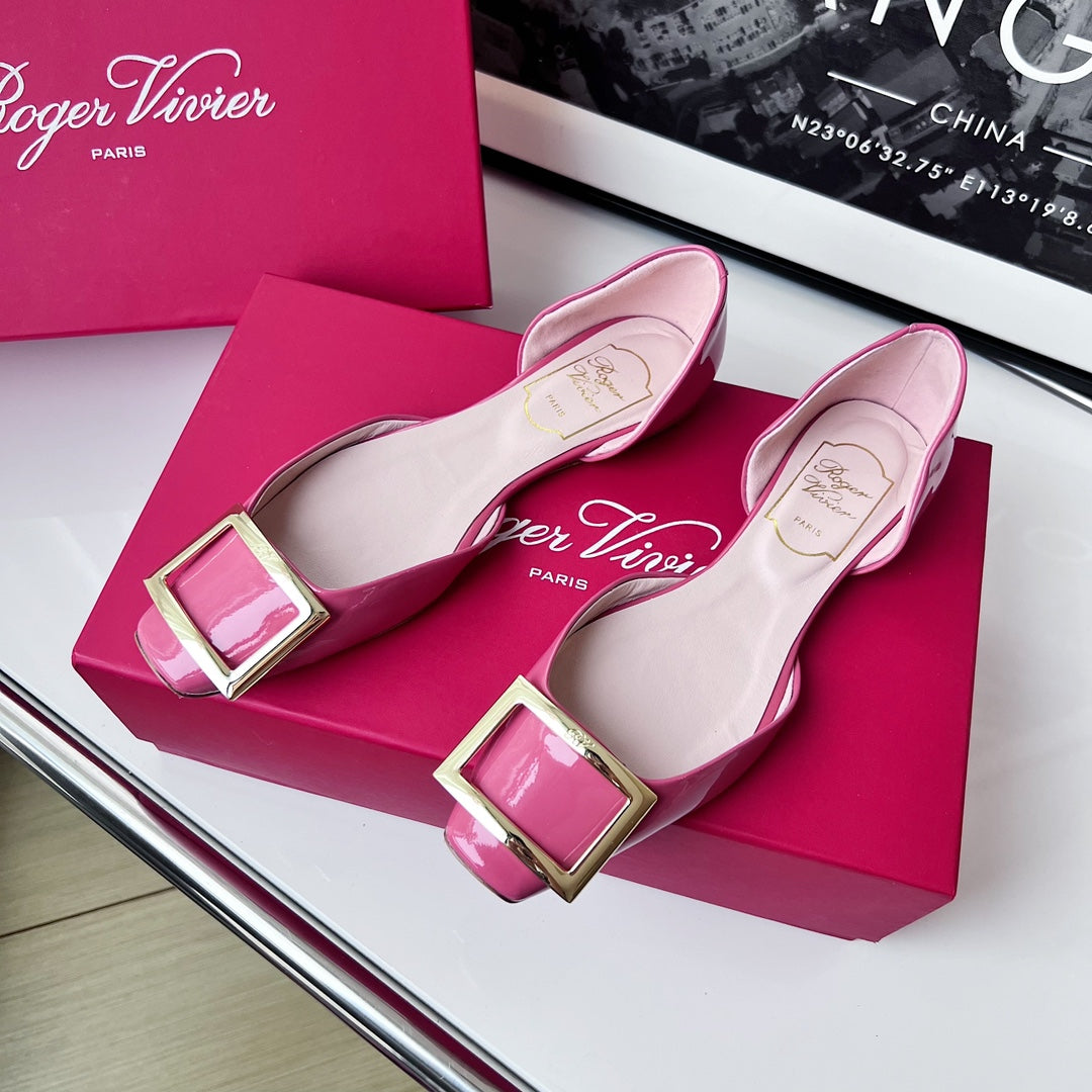 R方扣頭鞋-中空平底鞋 西瓜紅