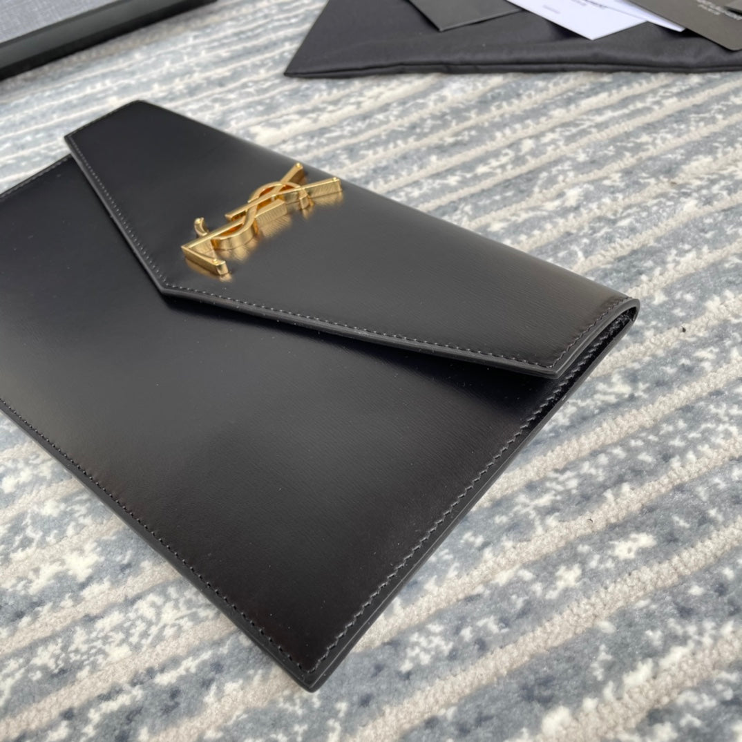 YSL ptown_新品手拿包-黑色牙籤紋金扣