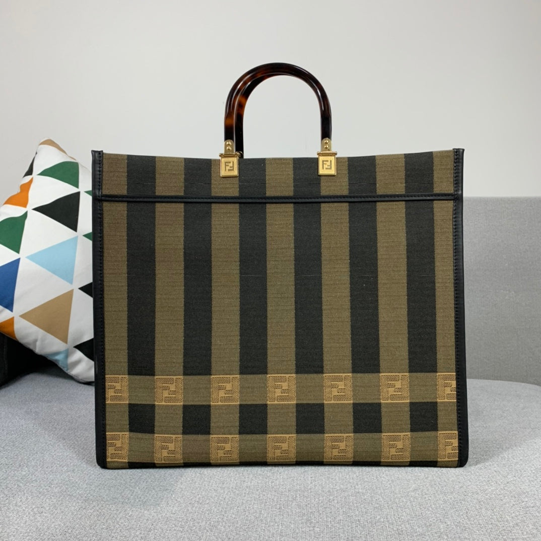 芬F家-Fendi Sunshine-中號條紋布手提袋