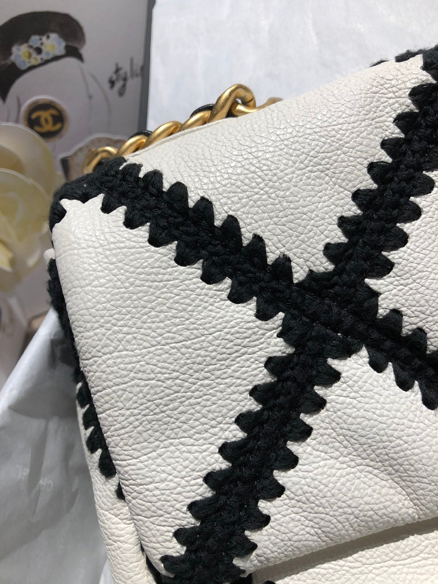 Chanel 19Bag 牛皮款-黑白格紋