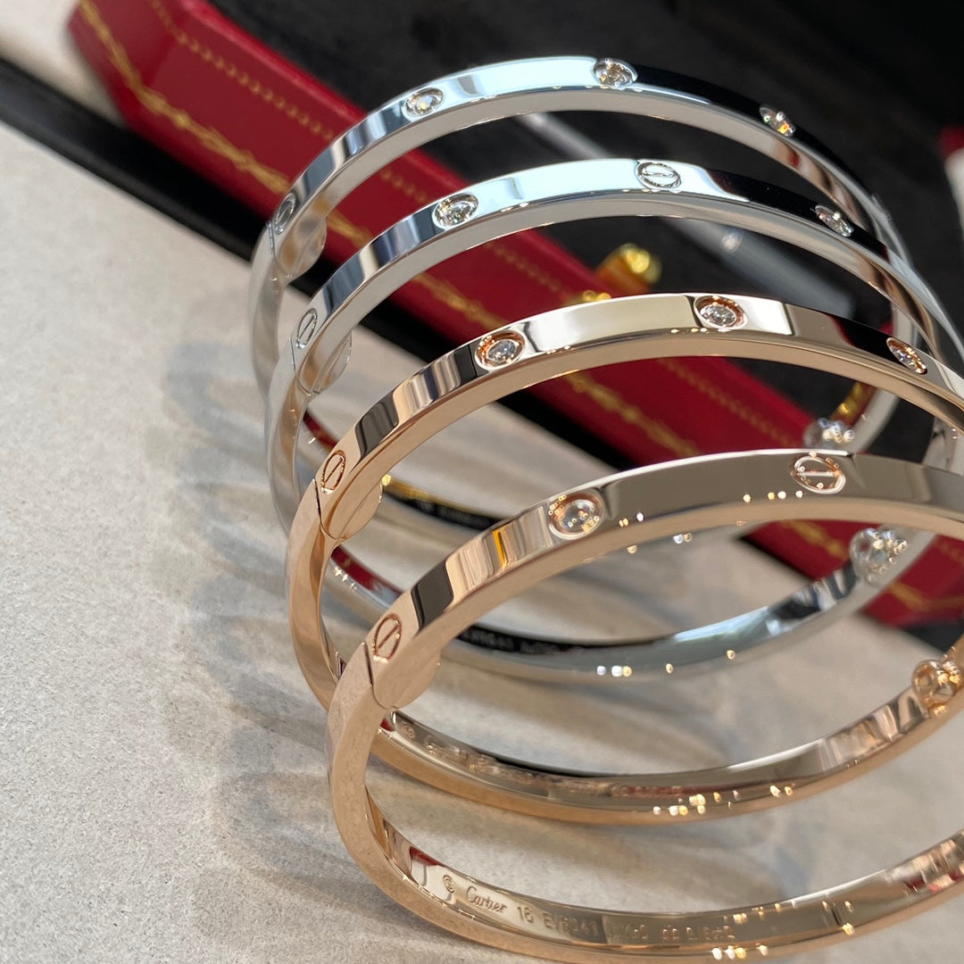 Cartier Love細版手鐲-白金/玫瑰金-6鑽/10鑽