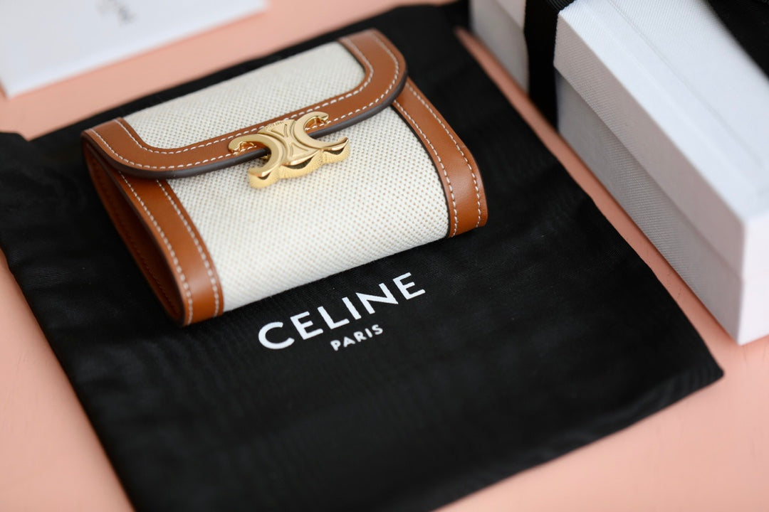 Celine 織物和牛皮革小號翻蓋錢包