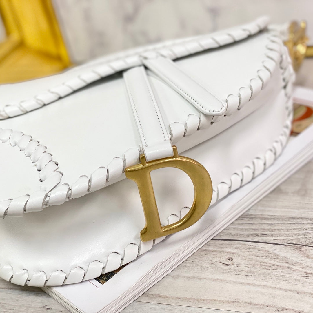 Dior Saddle 馬鞍包-編織-大號白色-25.5cm