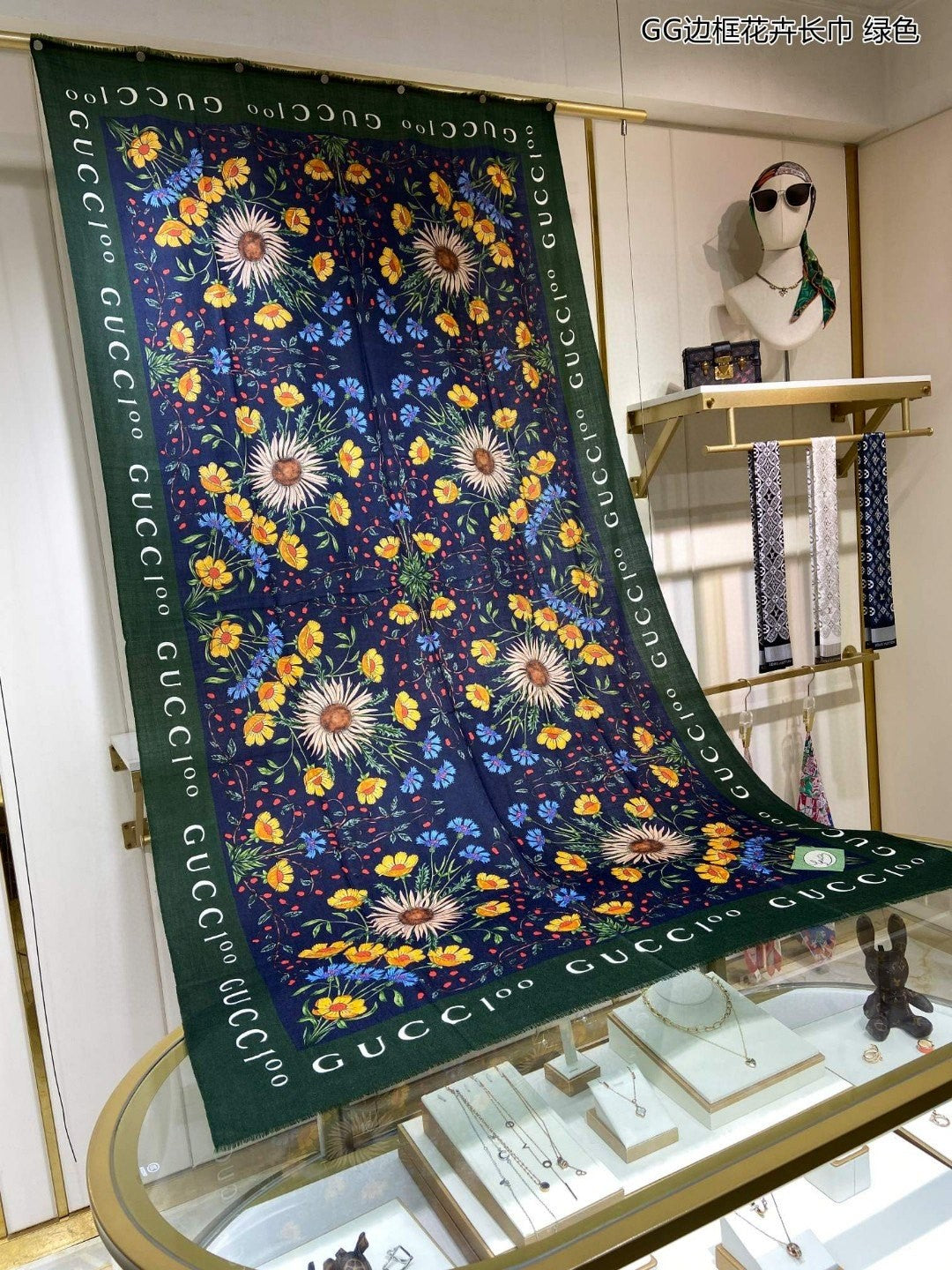 古G家-邊框花卉圍巾 110*200cm 100%頂級羊絨