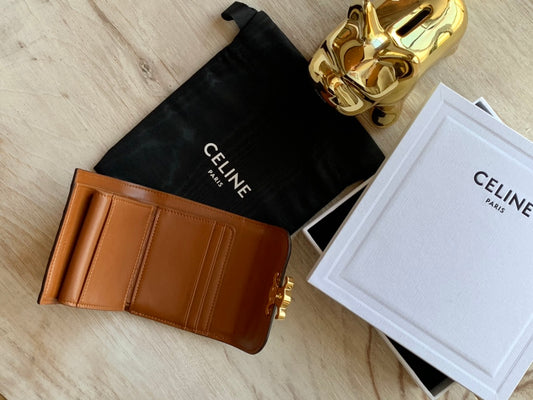 Celine 織物和牛皮革小號翻蓋錢包