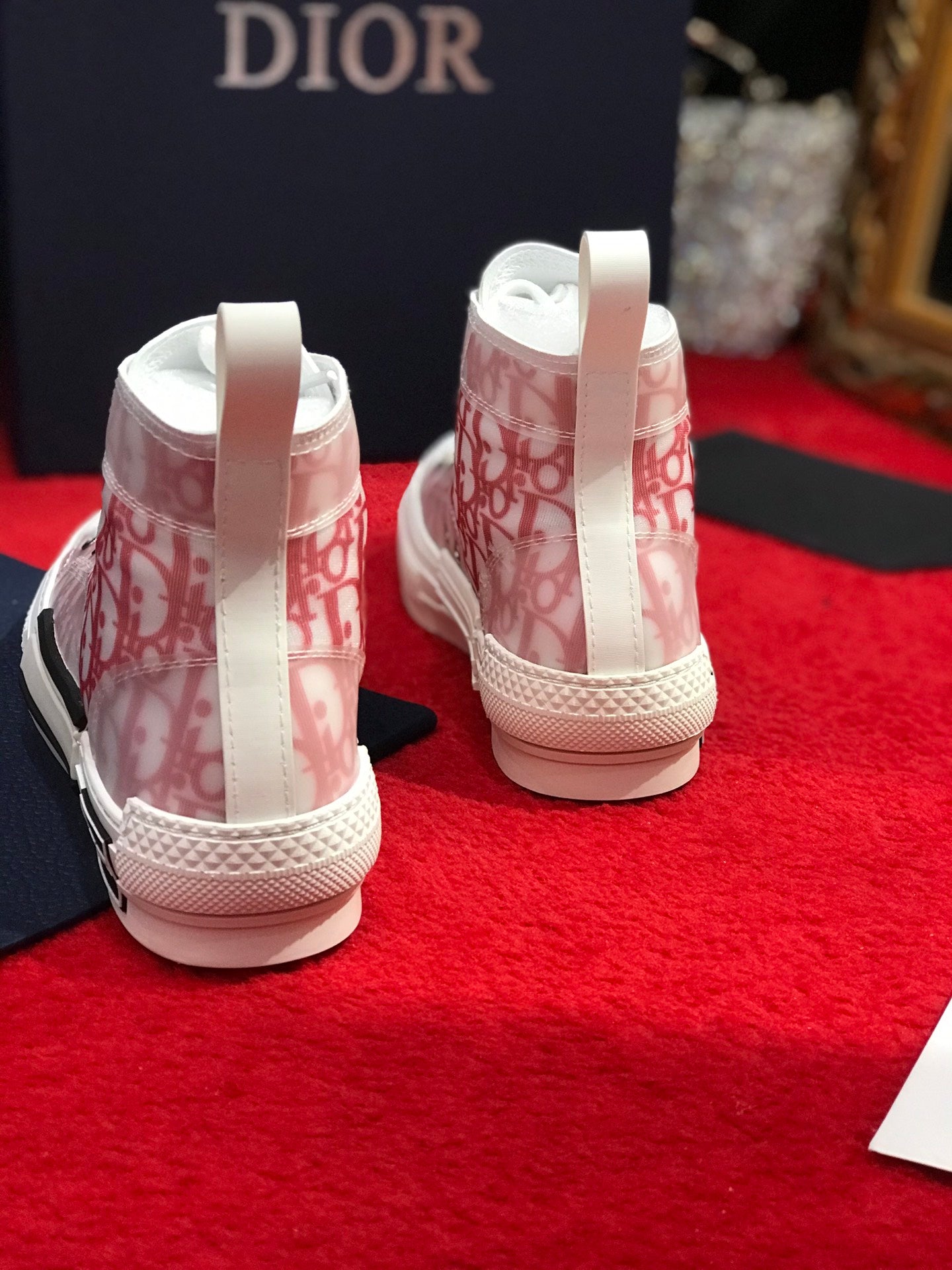 迪D家-老花布 高筒帆布鞋（粉）