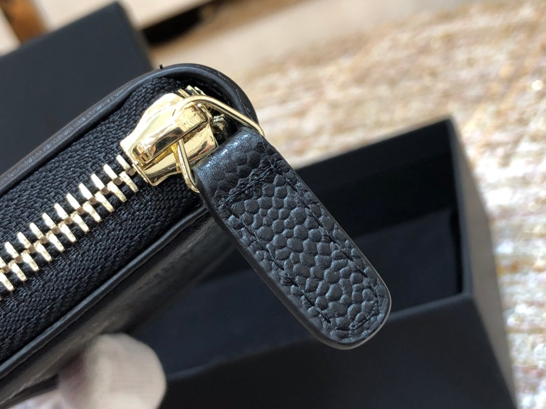 Chanel 復古CC荔枝牛皮拉鍊零錢包-仿舊五金