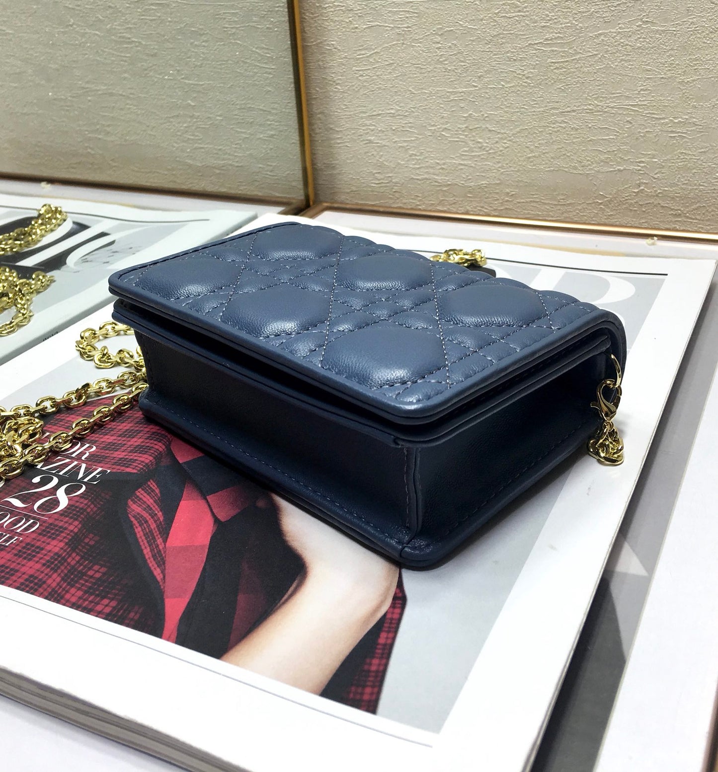 Dior Lady Dior Nano 鏈條卡包／腰包-牛仔藍