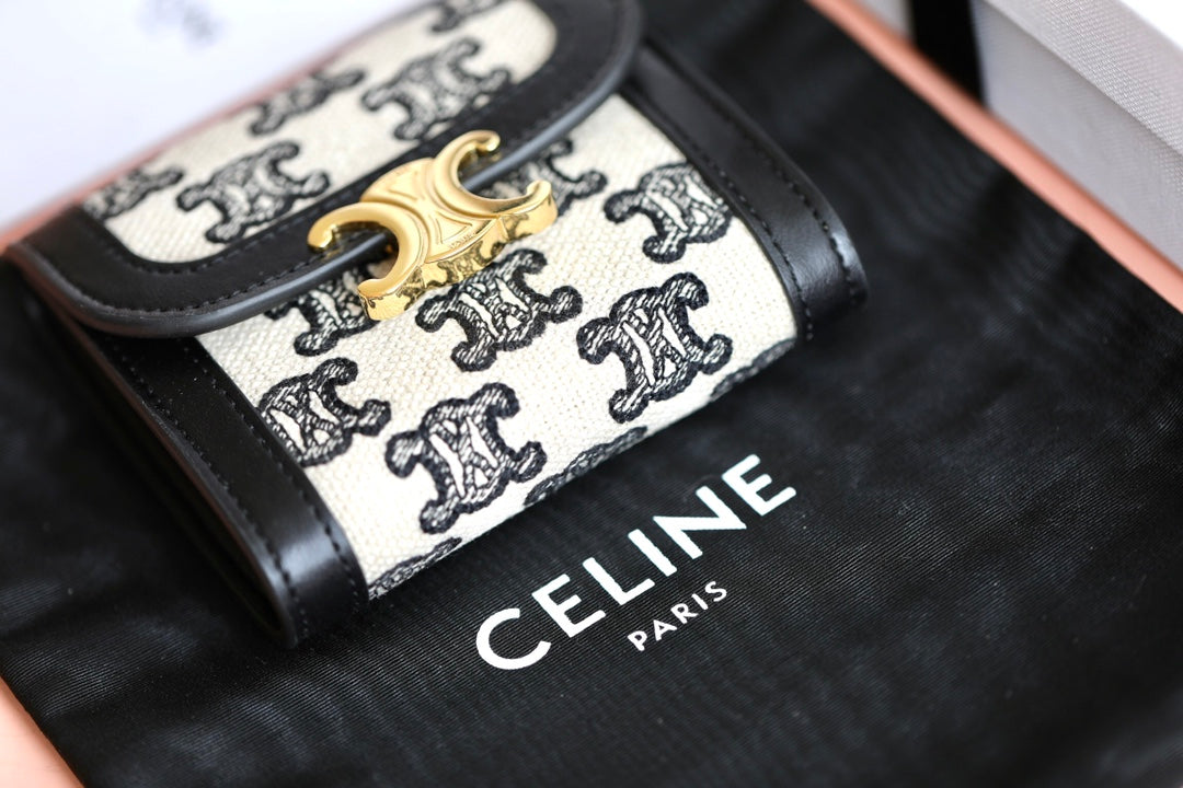 Celine 小號TRIOMPHE刺繡織物錢包-黑色