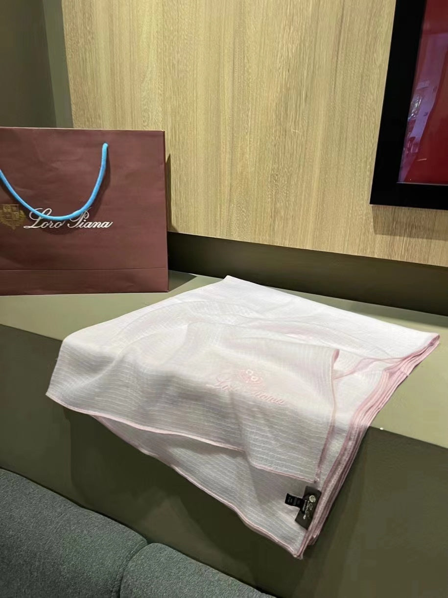 L-Piana 華夫格彩邊水毛刺繡長巾-100%羊絨-90*200cm