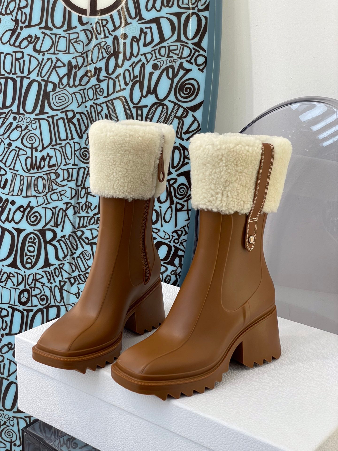 Chloe鞋-Chloe 鋪毛雨靴（駝色）