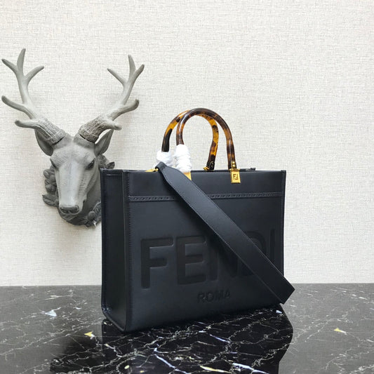 芬F家-Fendi Sunshine-中號黑色牛皮手提袋