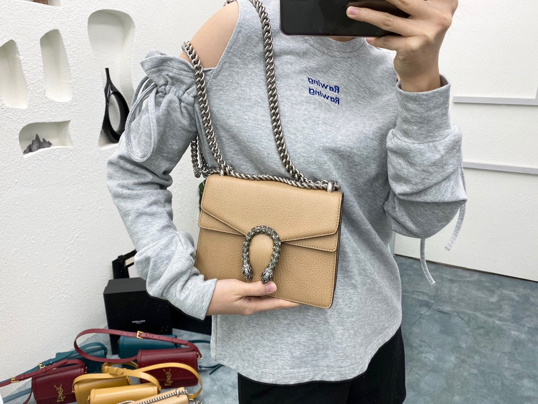 古G家-經典酒神包小號-荔枝紋杏色