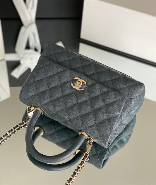 Chanel coco handle 小號-灰色香檳金扣