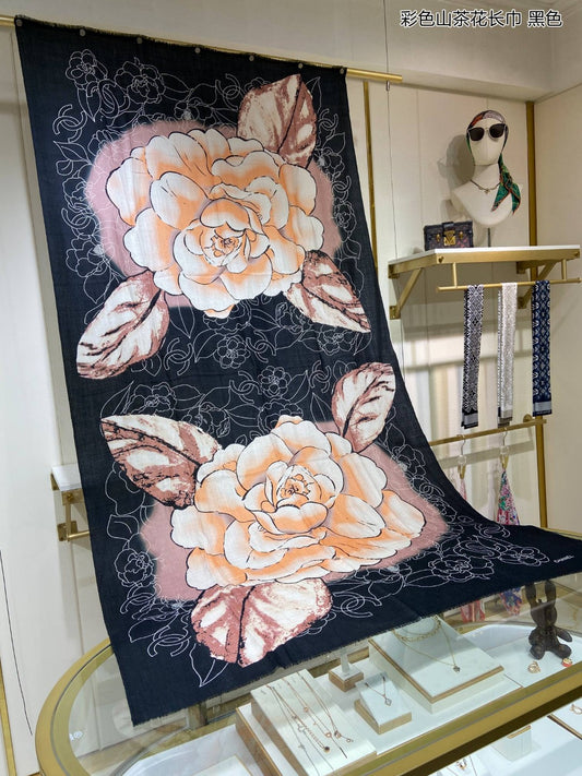 小香家-彩色山茶花長圍巾 110*200cm 100%頂極羊絨