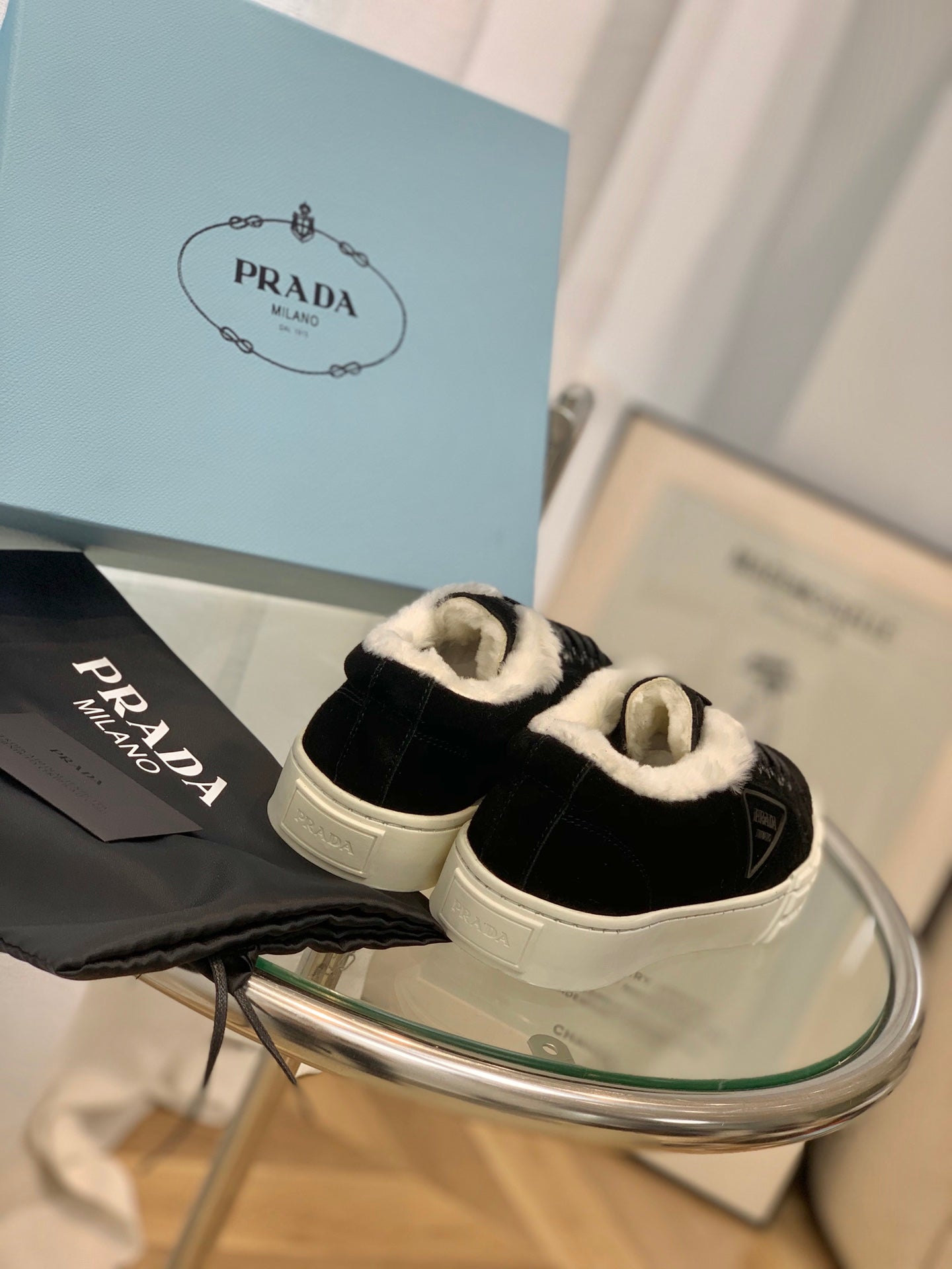 Prada鞋-Prada 厚底 毛毛 餅乾鞋（黑）