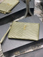 YSL 提花拼接文件手拿包-綠色金扣-24cm