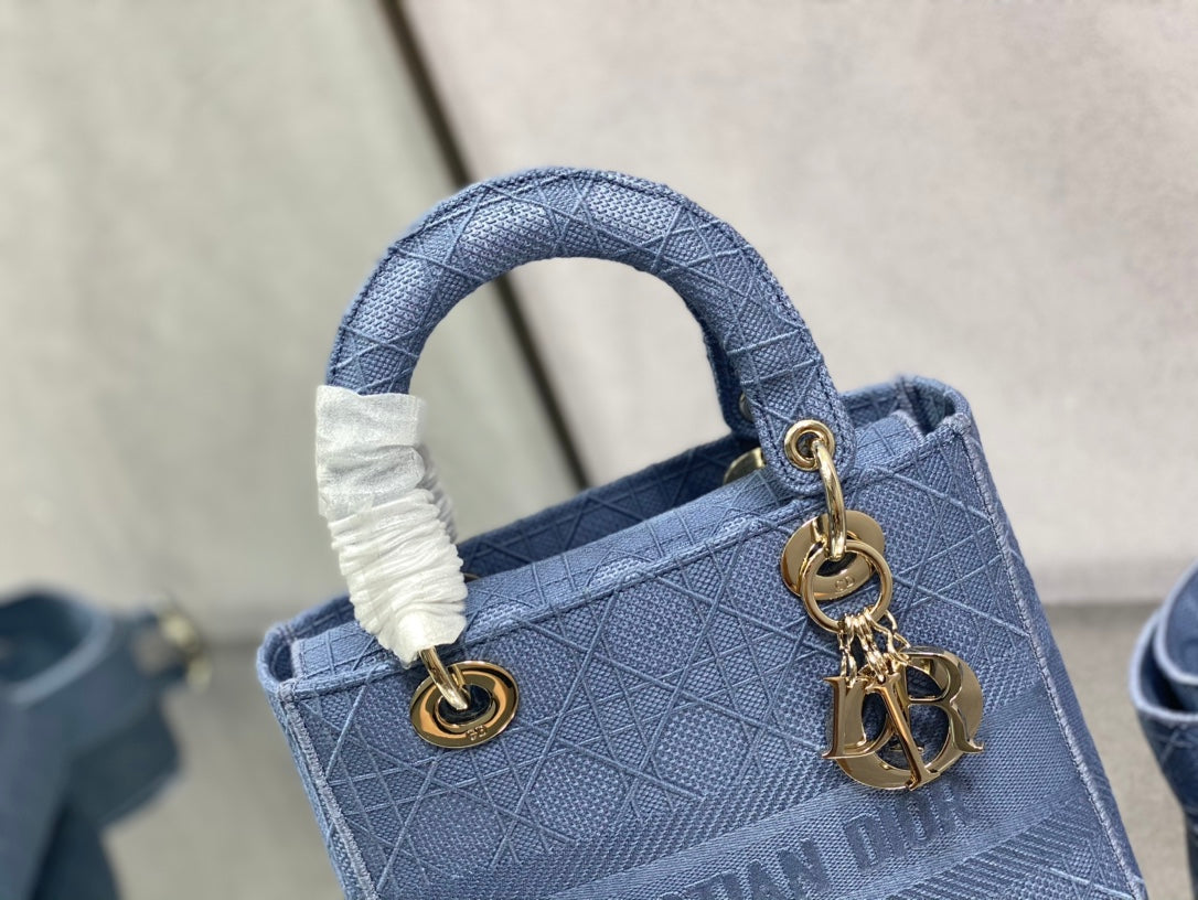 Dior Lady D-Lite黛妃包-刺繡丹寧藍