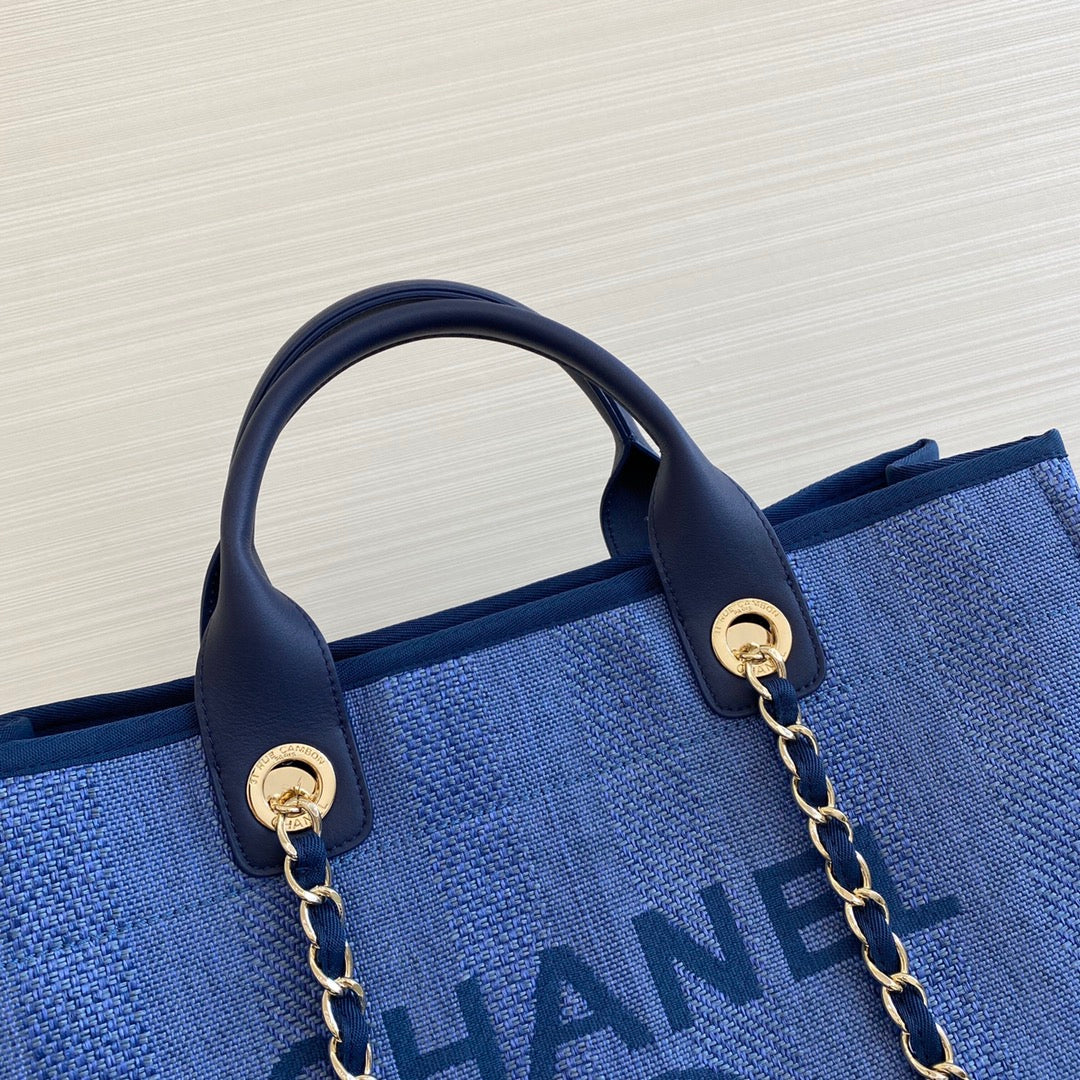 Chanel 大號深藍條紋沙灘包