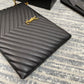 YSL 經典MONOGRAM中號絎縫皮革手包-黑色小牛皮金扣