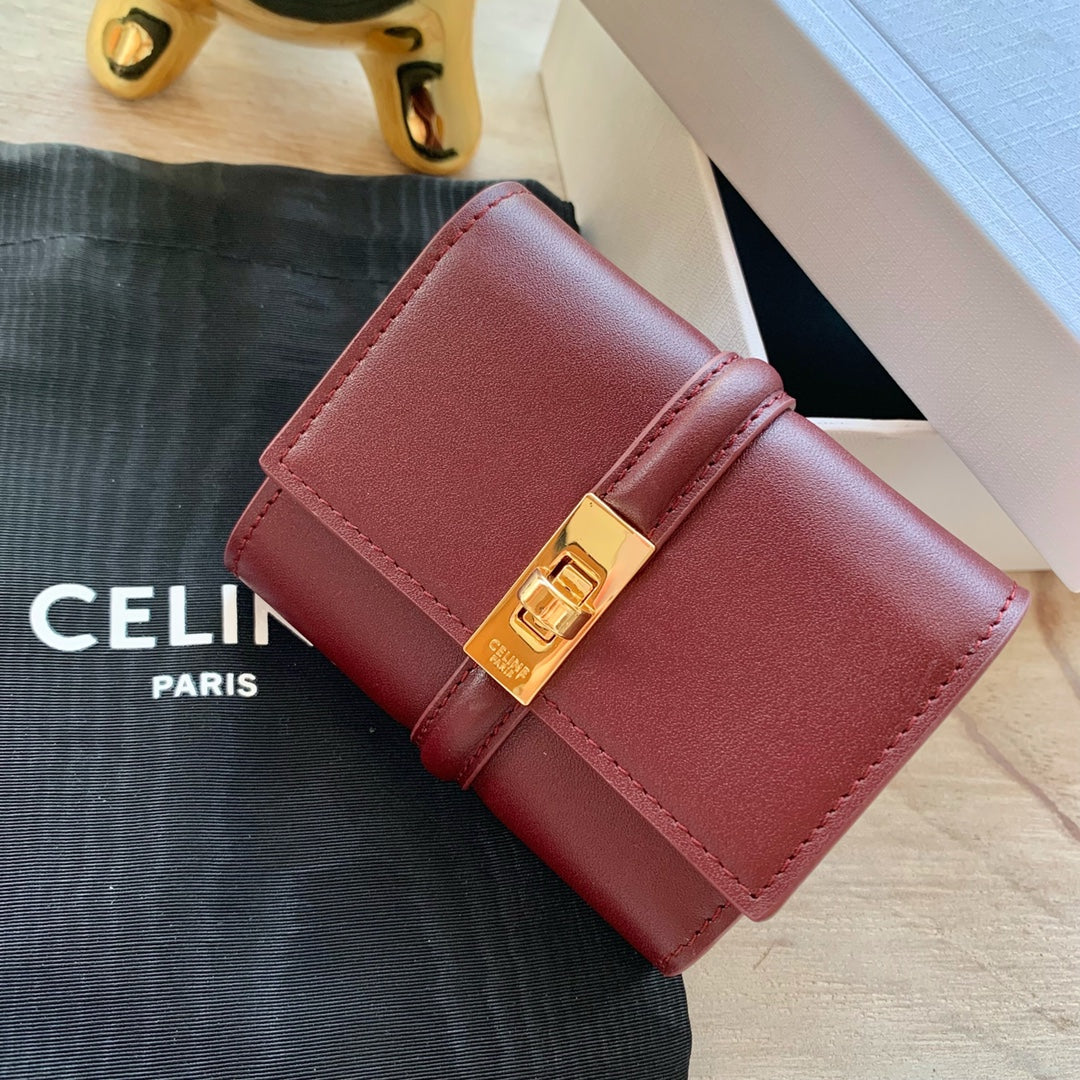 Celine 小號亮澤牛皮革三折短夾