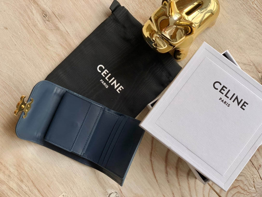 Celine 織物和牛皮革小號翻蓋錢包