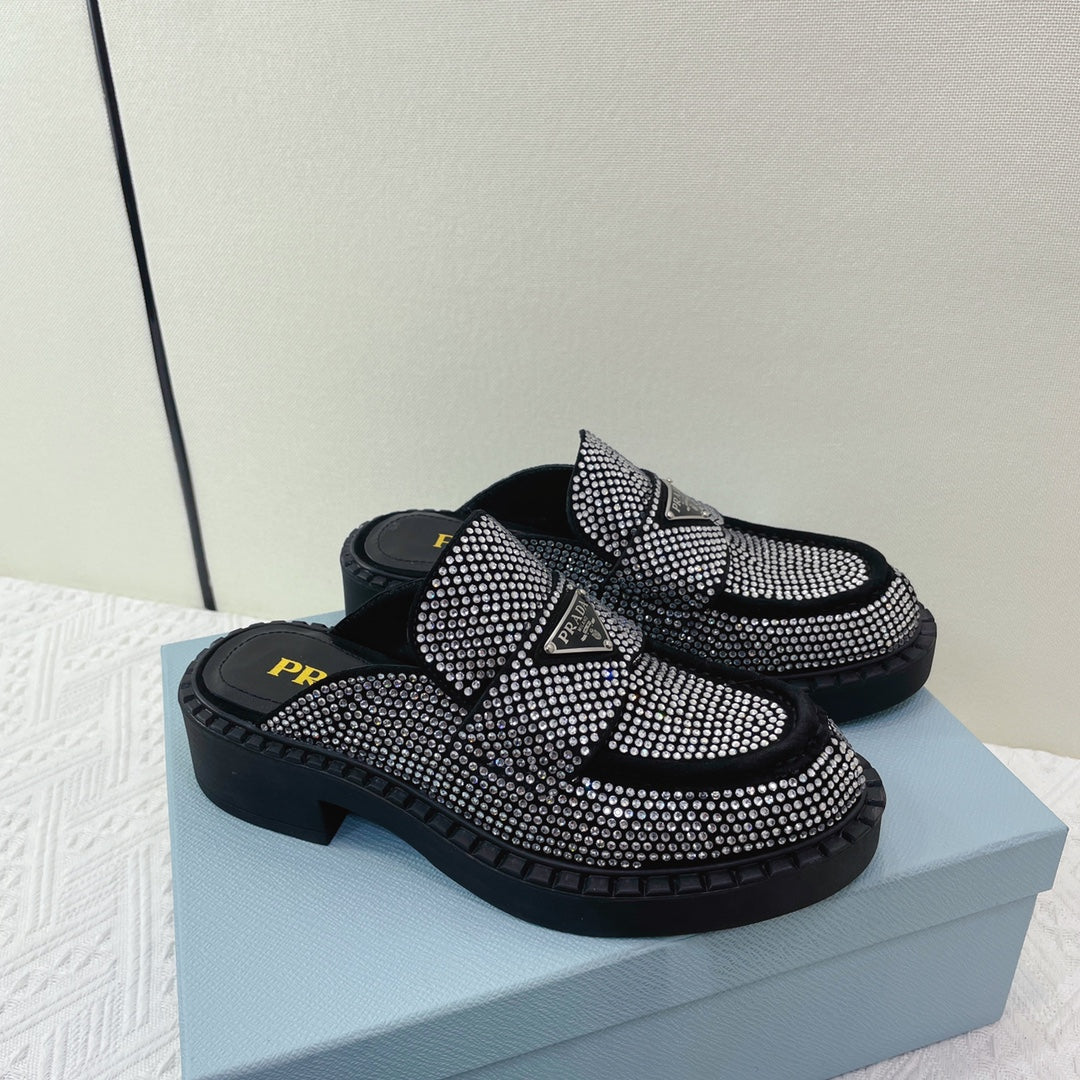 Prada 鞋-Prada 貼鑽 穆勒鞋（銀）