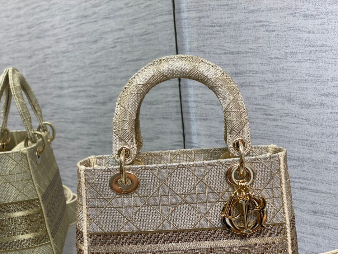 迪D家 Lady D-Lite黛妃包-刺繡杏金色-24cm