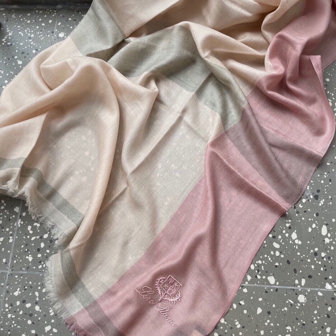 L-Piana-羊絨拼色圍巾 粉色