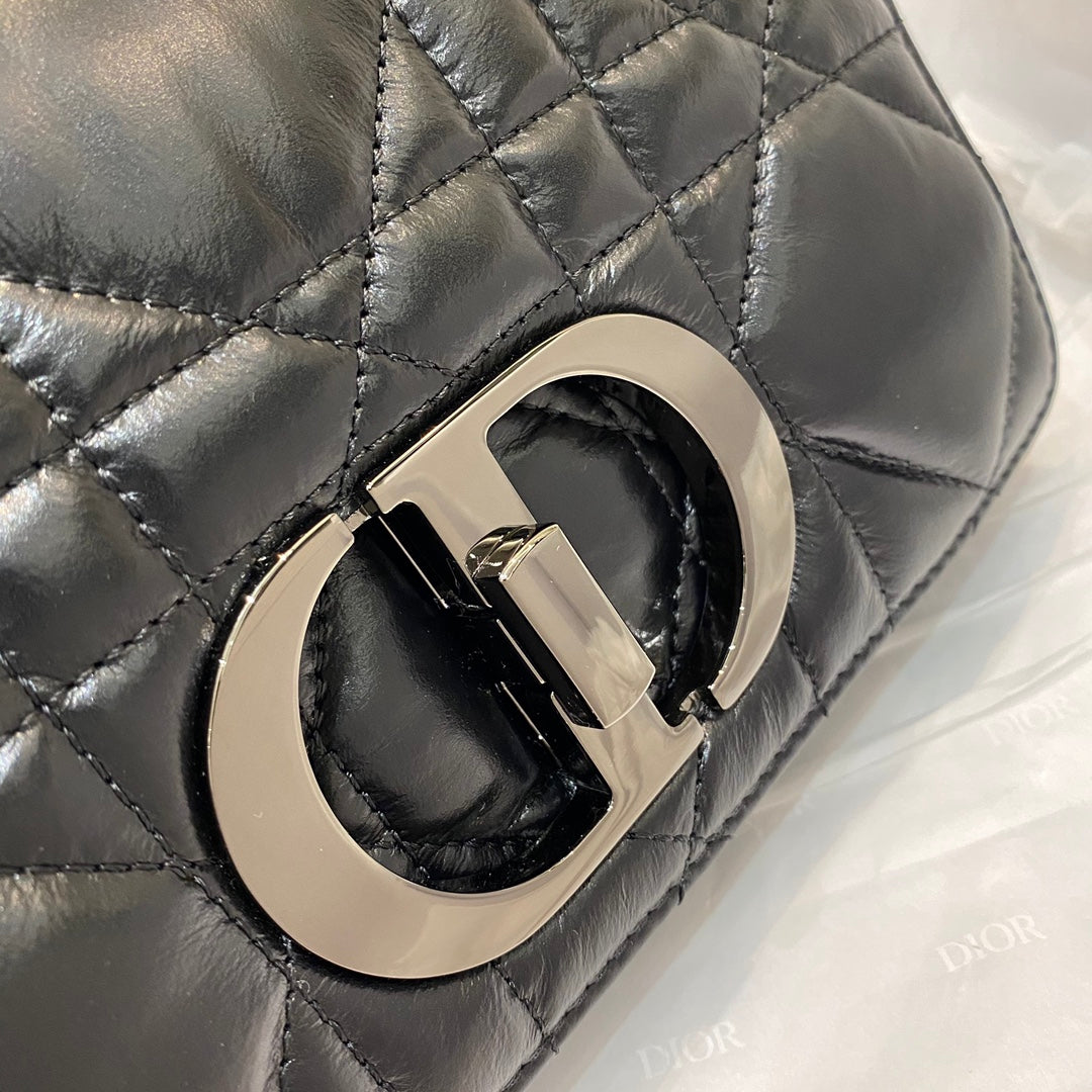 Dior-Caro 菱格紋 胖胖包 小號 黑色