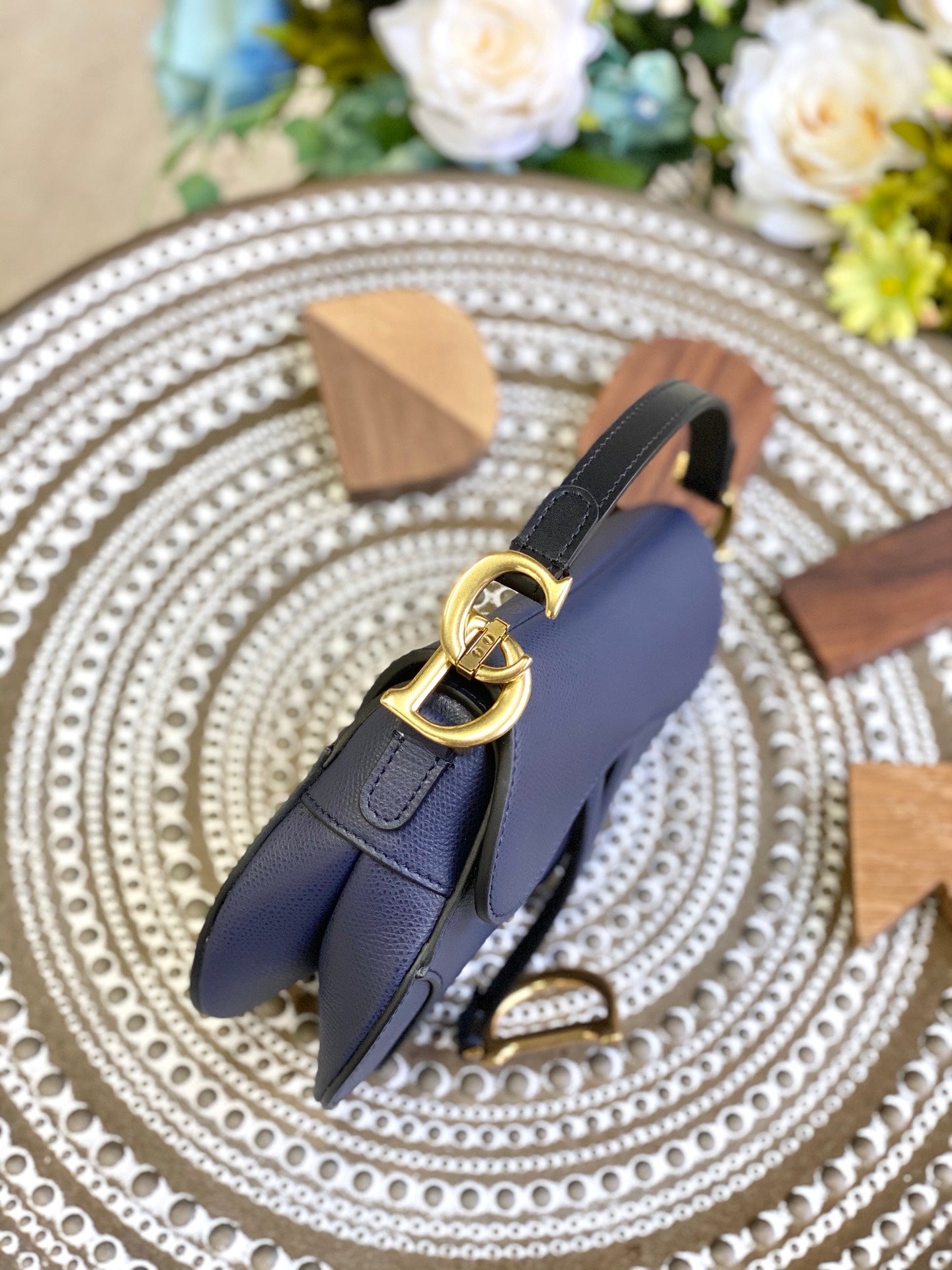 Dior Saddle 馬鞍包-手掌紋-小號夜藍色-19.5cm