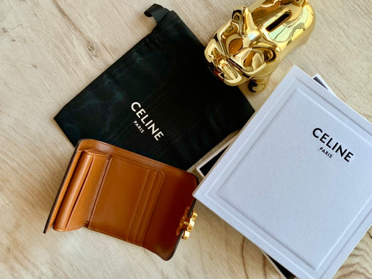 Celine 織物和牛皮革小號翻蓋錢包