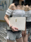 YSL 提花拼接文件手拿包-白色金扣-36cm