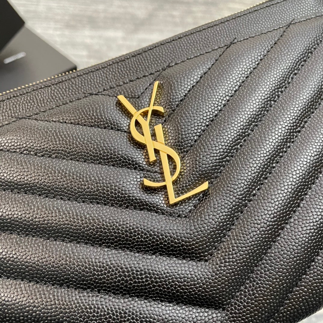 YSL Monogram 手拿包-黑山形紋金扣