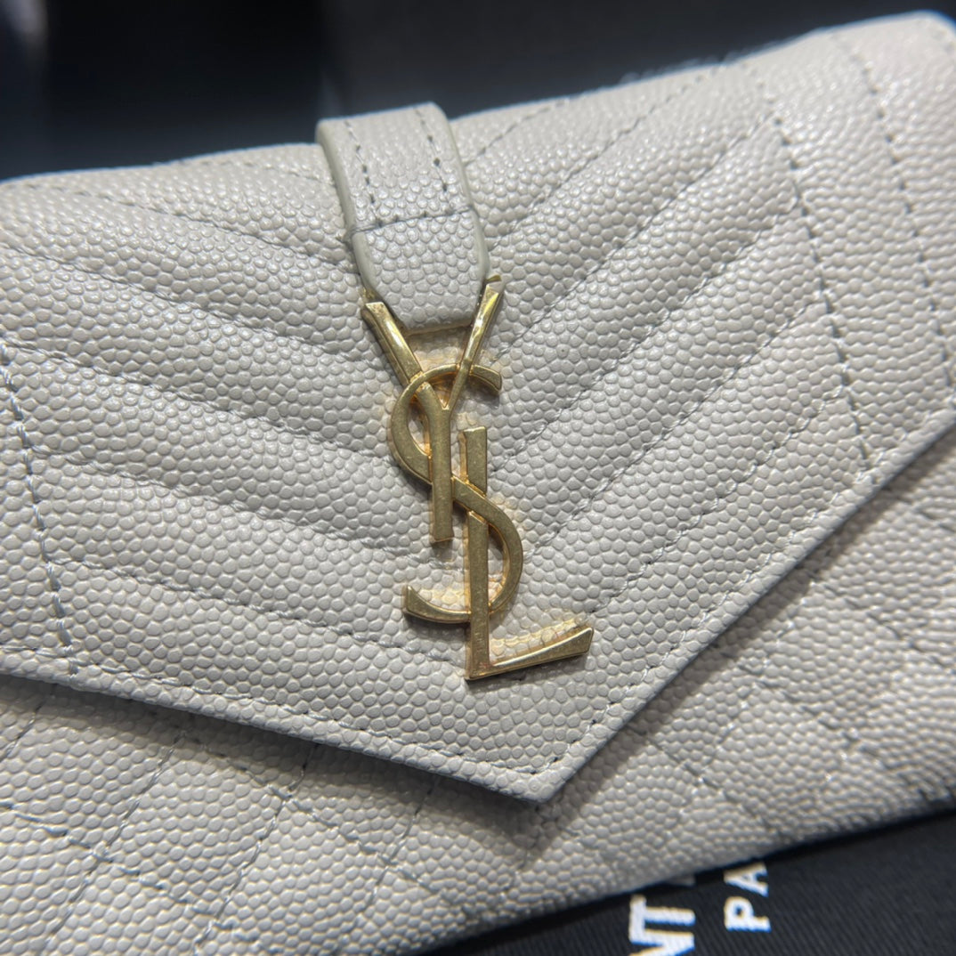 YSL 新品短夾_ 白色金扣