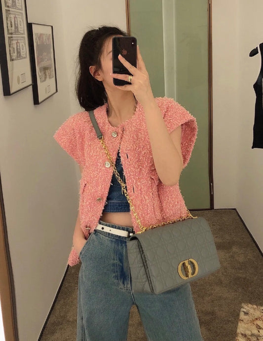 Dior Caro 大號28cm-灰色小牛皮