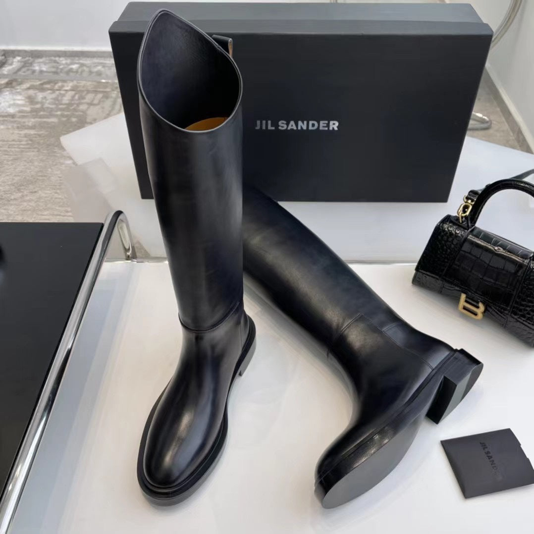 Jil sander-牛皮斜切面及膝靴