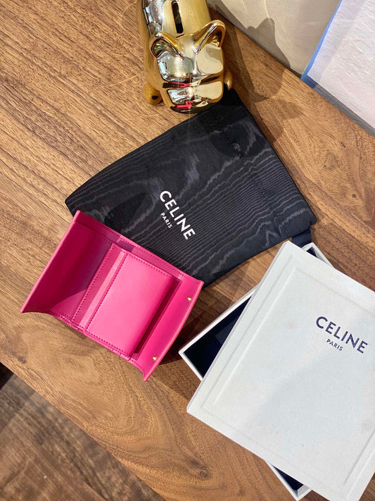 Celine STRAP 小號粒面三折短夾