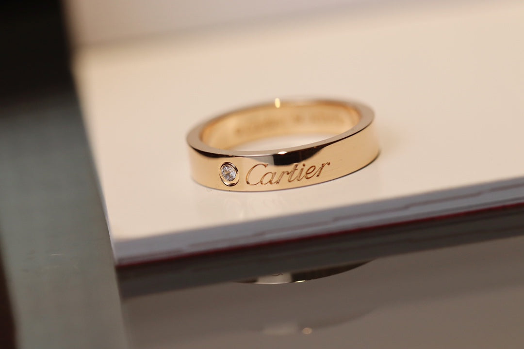 Cartier 經典簽名單鑽戒指-玫瑰金/白金