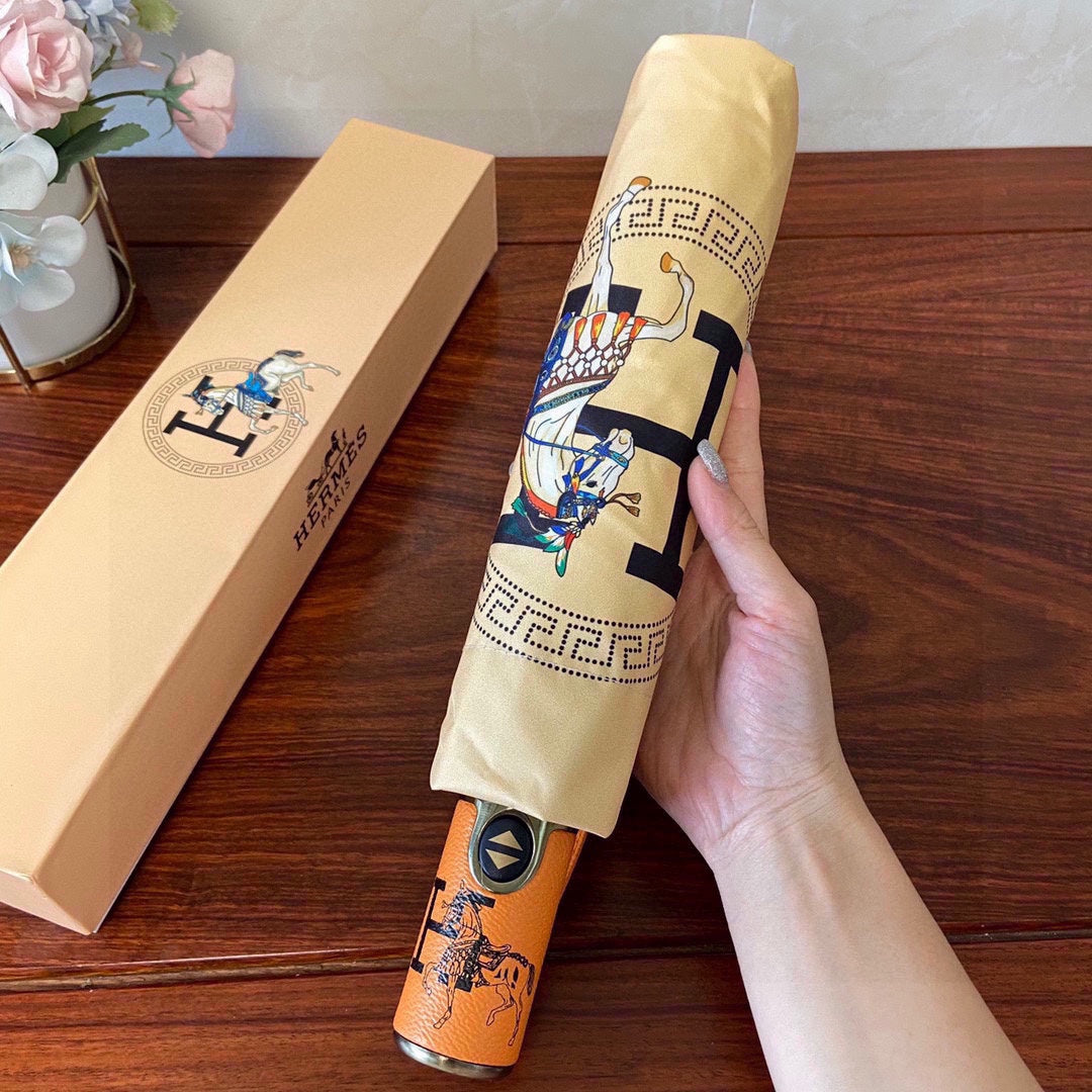 小愛款-三折自動雨傘-杏色