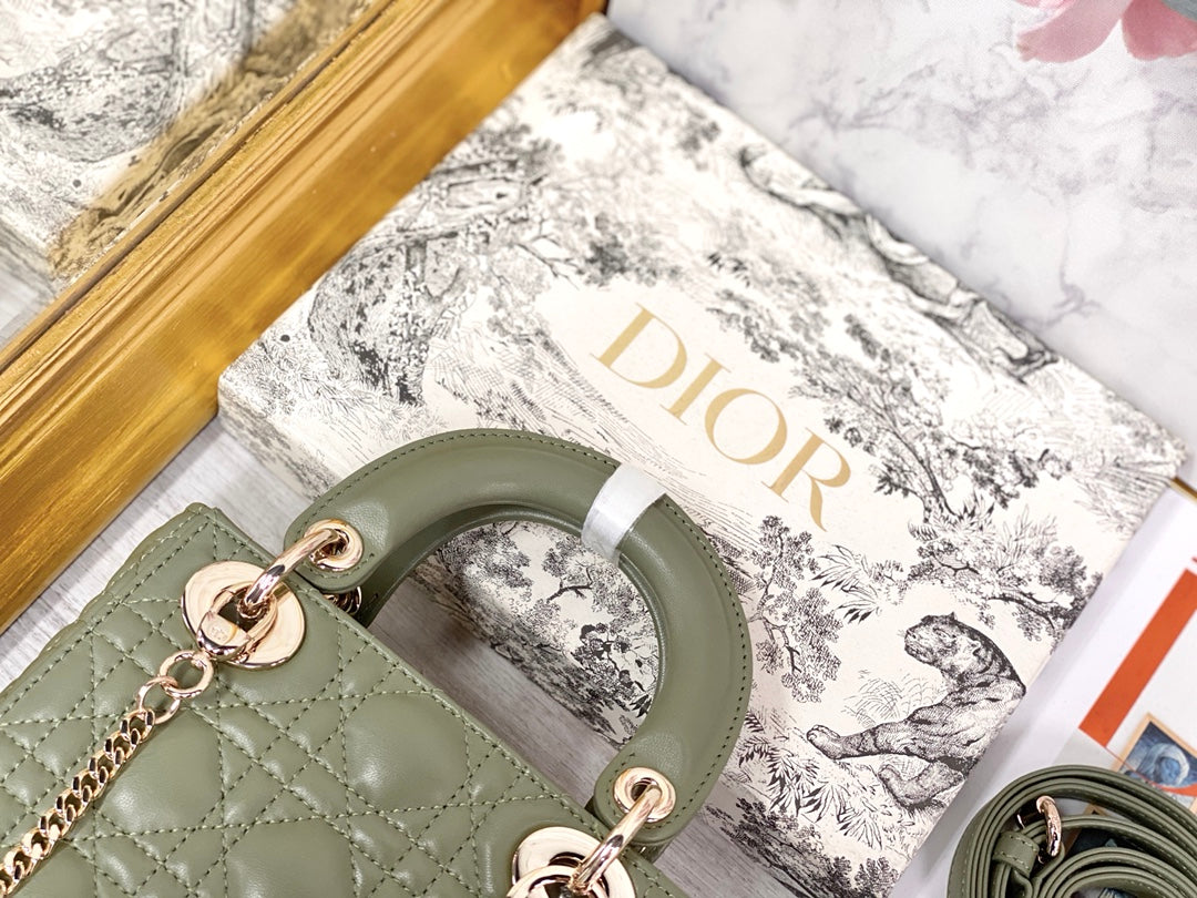 Dior-Mini Lady Dior手袋-三格黛妃-17cm-抹茶綠金扣